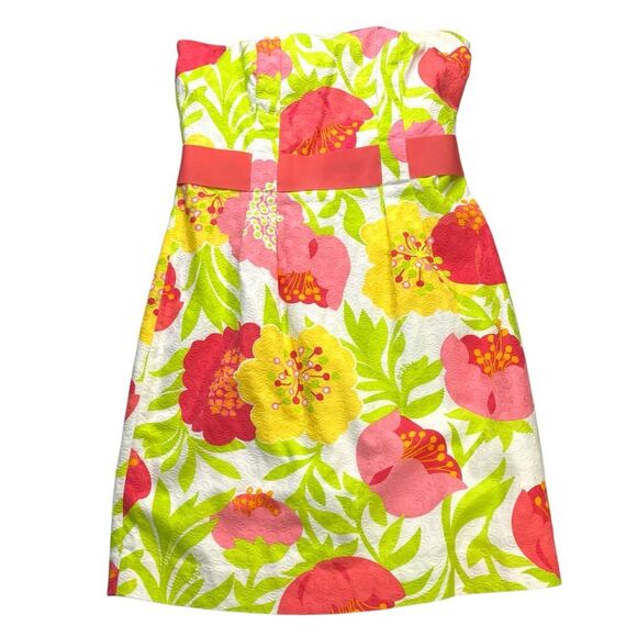 Lilly Pulitzer Strapless Floral Jacquard Dress – Pink Yellow Green – Size 6 - Picture 5 of 12